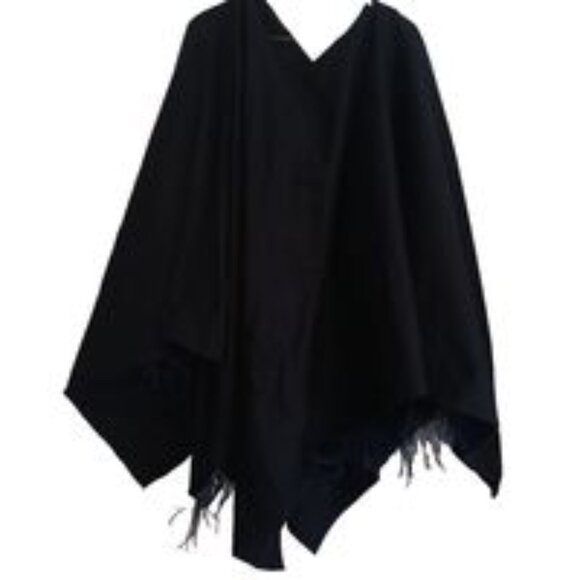 VTG Navy Wool Felt Feather Boa Cape Shawl Wrap Poncho Evening Cloak - Picture 1 of 6